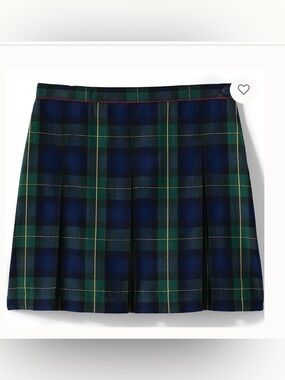 NWT Lands End Uniform Women’s Plaid Box Pleat Skirt Top of the Knee Hunter Navy